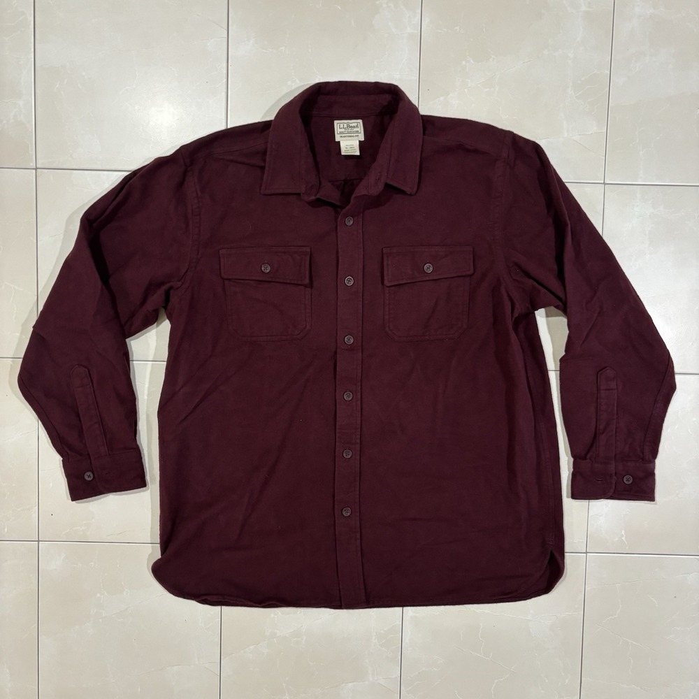 Vintage LL Bean Chamois Shirt Men's XL Burgandy Button Up Outdoors Heavy Y2K